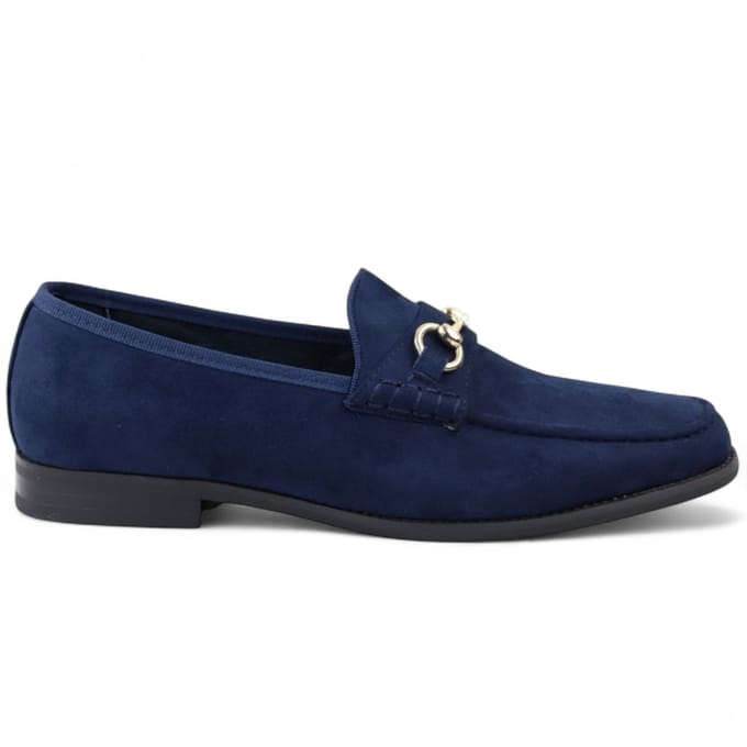 Marineblauwe suède mocassins met leren voering voor heren