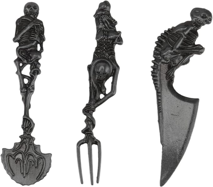Skelet Bestekset voor Halloween Diner, Creatief Servies van Metaal, Schedel Design.