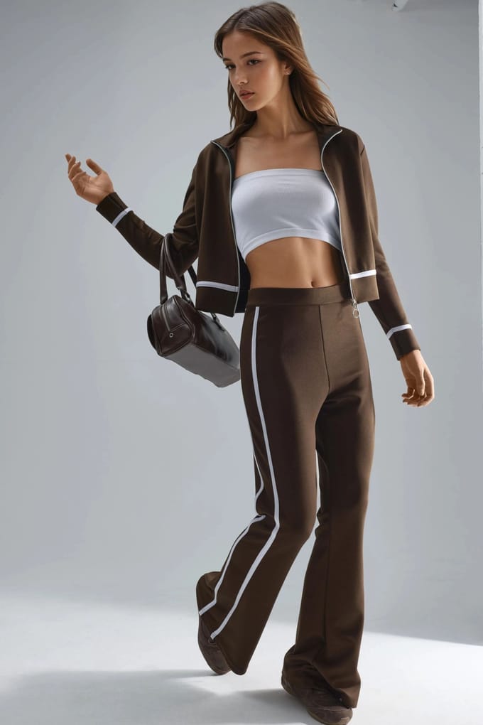Modal Touch Gevoerd Zipper Sweatshirt & Flared Broek Twee-Stuks Set