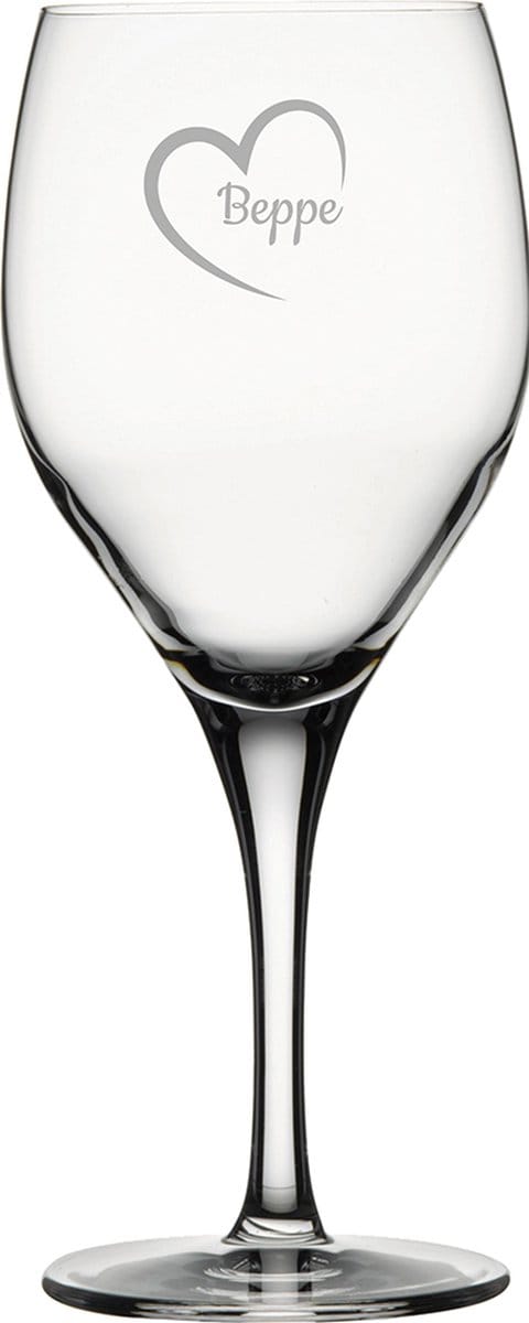 Gegraveerde witte wijnglas 34cl Beppe mei hert