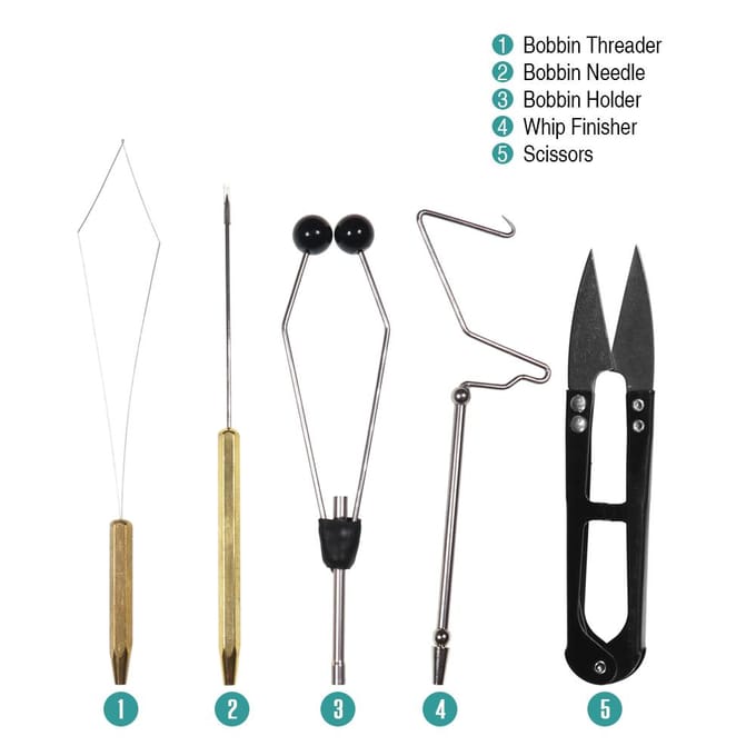 5 stuks Vliegbindgereedschap Combo Kit Vliegbindklem Bobbinhouder Threader Naald Whip Finisher Schaar 5pcs black