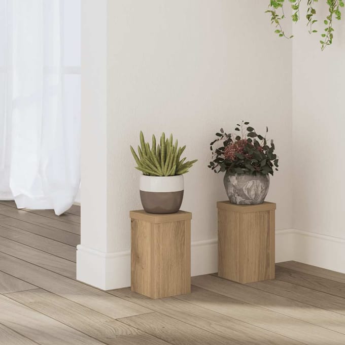 vidaXL - Plantenstandaards - 2 - st - 10x10x18 - cm - hout - artisanaal - eiken