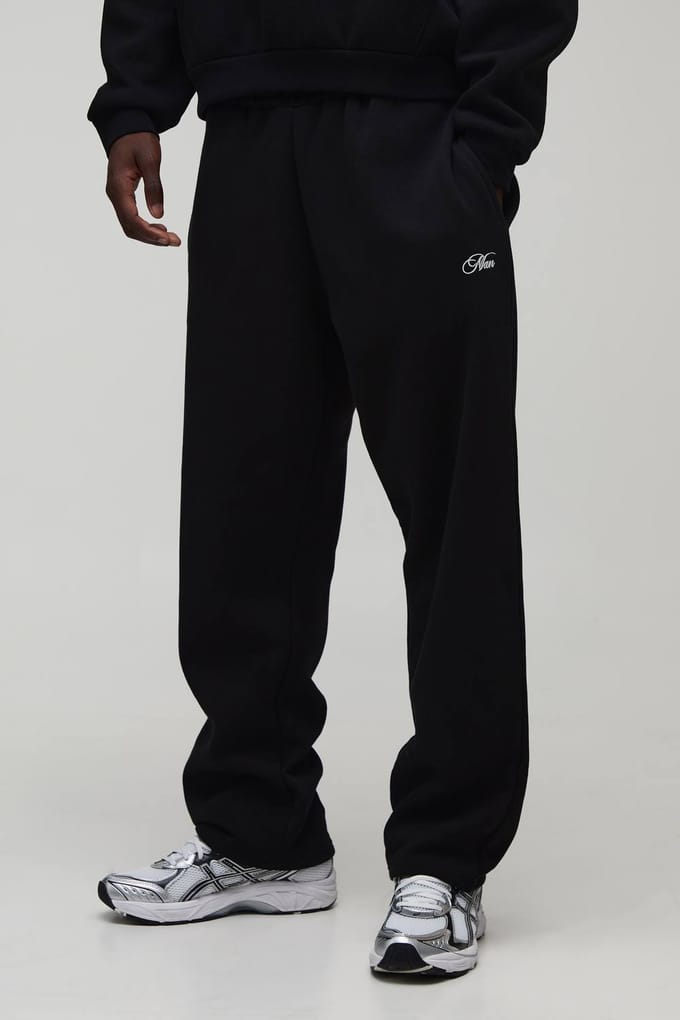 Basic Baggy Men's Script Joggingbroek | Black | Size Large
