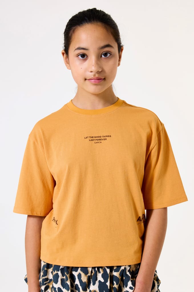 GARCIA Meisjes Print T-shirt Geel Korte mouw