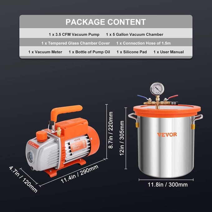 Vacuümpomp Set - Vacuümkamer Pomp - Hars Stabiliseren - Eentraps Ontwerp - 100 L/min - Zwart