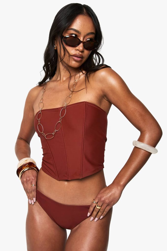 boohoo Dames Premium Corset Detail Tankini Bikini Top | Rust | Maat: 6