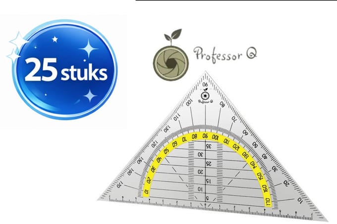 Professor Q - Geodriehoek - Transparant - 14 cm - 25 stuks