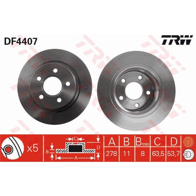 Remschijf TRW LUC DF4407 achter, volledig, 1 Stuk