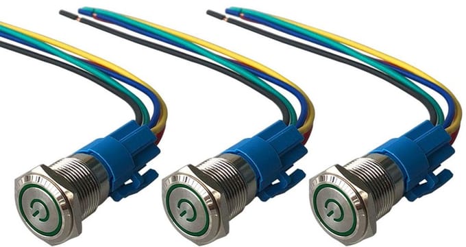 Dailygoody - Push Button Switch - 3pcs Premium - Waterdicht - 16mm - Voor Auto - Groen LED Licht - 12V/24V 5A