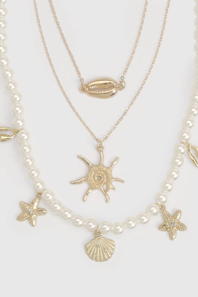 boohoo Dames Parel & Zeester Detail Kettingen 3-pack | Goud