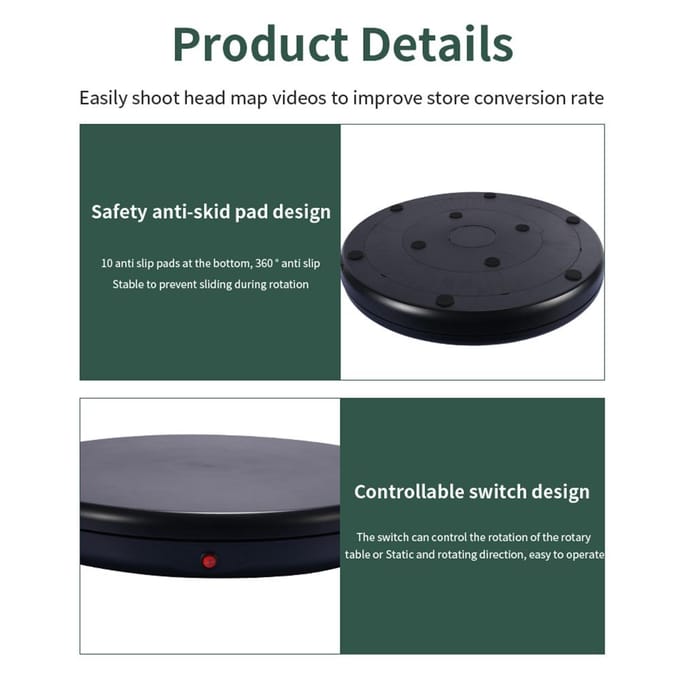 45CM/17,7in Gemotoriseerde Roterende Displaystandaard Displaybasis 360 graden Draaibaar Elektrisch Potography EU Plug zwart