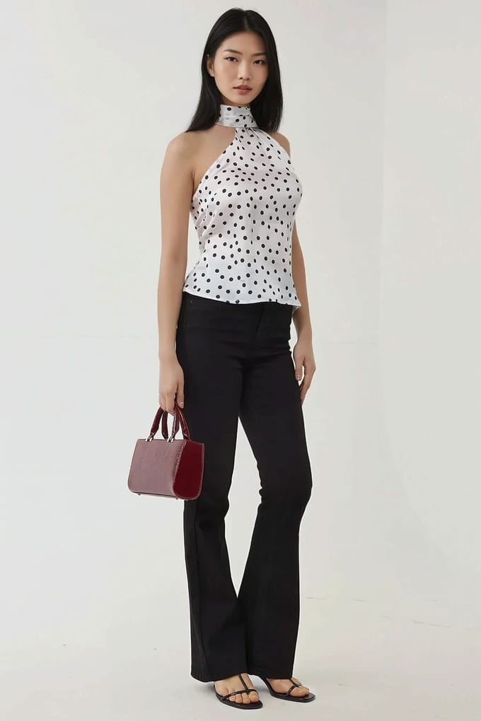 Asymmetrische Kraag Gedrukte Satijnen Blouse