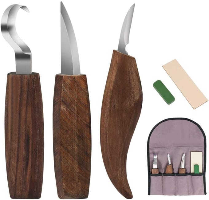 Cuhostki 5-Piece Wood Carving Set - Walnut Wood, Durable, Protective Case