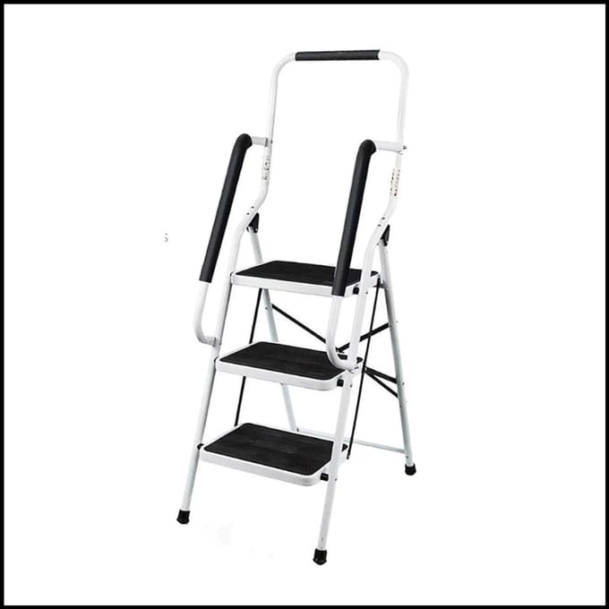 Trapladder 3 Treden - Opvouwbaar Met Leuning - Stalen Constructie - Antislip Treden - Draagvermogen 150 KG