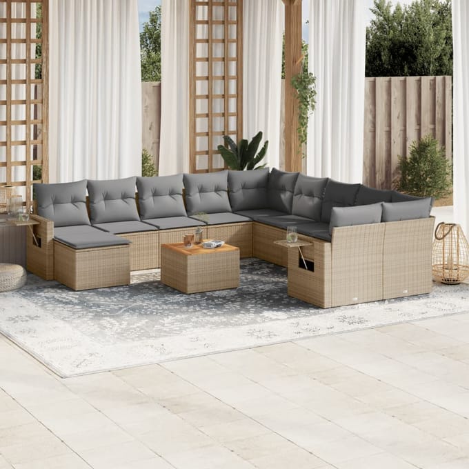 vidaXL - 12-delige - Loungeset - met - kussens - poly - rattan - beige