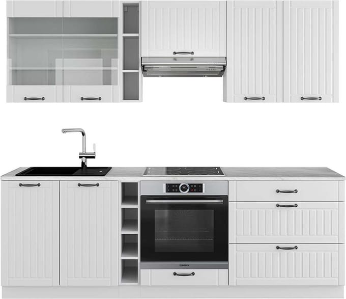 Vicco Fame-Line Complete keukeneenheid – 235 cm, WB Marmer Wit landhuis/wit