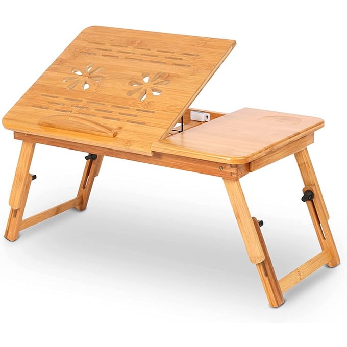 Opvouwbare bamboe bedtafel voor pc, draagbaar, kantelbaar 66x35x30 cm