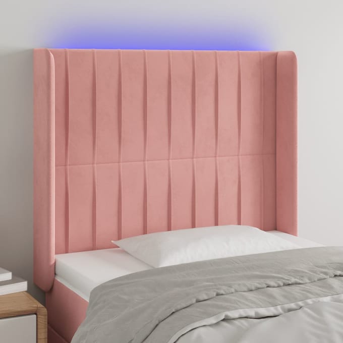 vidaXL - Hoofdbord - LED - 83x16x118/128 - cm - fluweel - roze