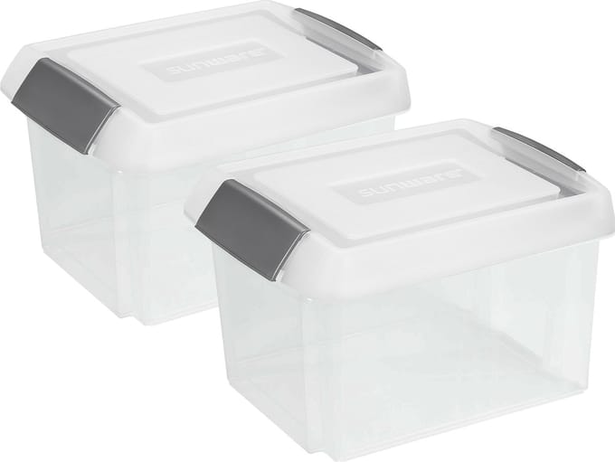 Sunware 2x opslagboxen 32 liter transparant 45 x 36 x 24 cm extra hoge afsluitbare deksel