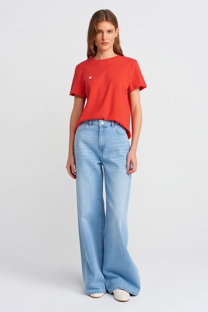 Hoge taille wijde pijpen katoenen denim jeans