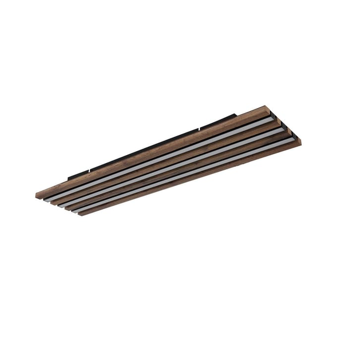 Globo LED plafondlamp Hayden, lengte 80 cm, zwart/donker hout