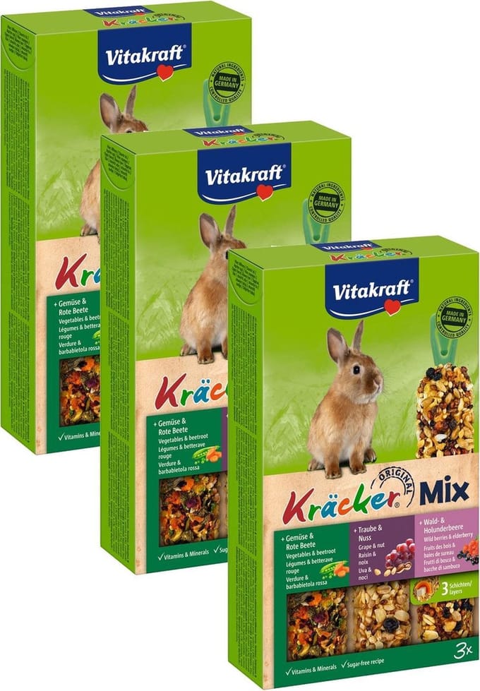 Vitakraft Konijn Kracker 3in1 - Konijnensnack - 3 x Noten&Bosbessen&Groente