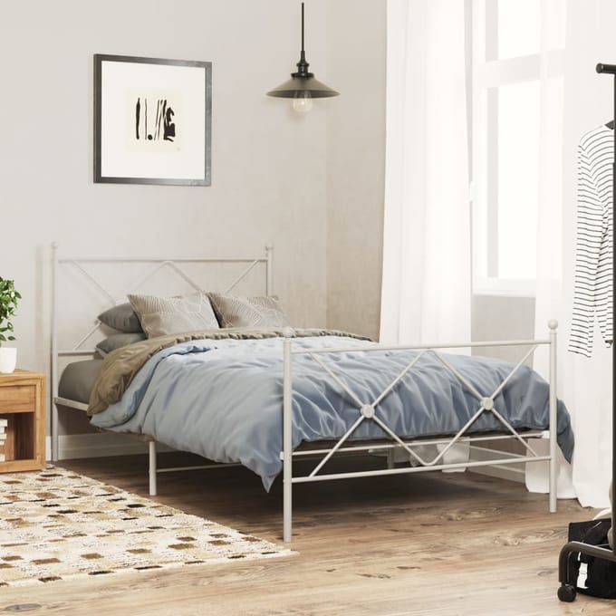 vidaXL - Bedframe - met - hoofd- - en - voeteneinde - metaal - wit - 107x203 - cm