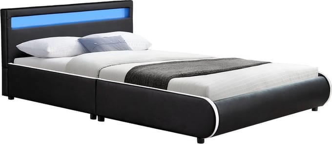 Gestoffeerd bed Sevilla - 140 x 200 cm - Zwart - LED Verlichting
