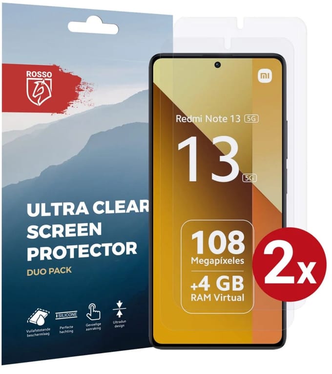 Rosso Screen Protector Ultra Clear Duo Pack Geschikt voor Xiaomi Redmi Note 13 5G | TPU Folie | Case Friendly | 2 Stuks