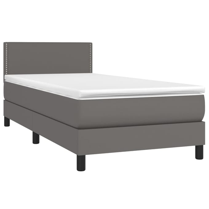 vidaXL - Boxspring - met - matras - en - LED - kunstleer - grijs - 80x200 - cm
