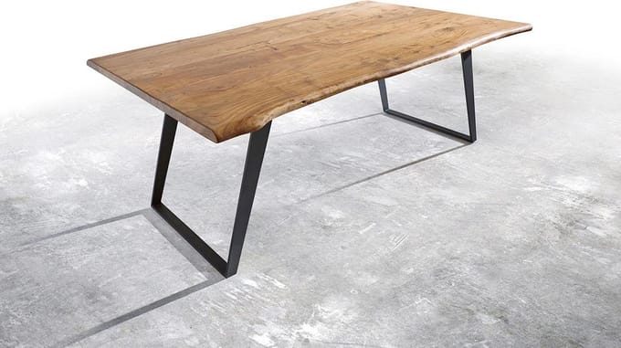 Eettafel Edge acacia natuur 200x100 metaal schuin Live-Edge
