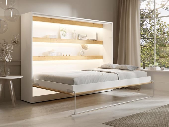 Vente-unique Bedkast hout natuurlijk licht, wit 140 x 200 cm