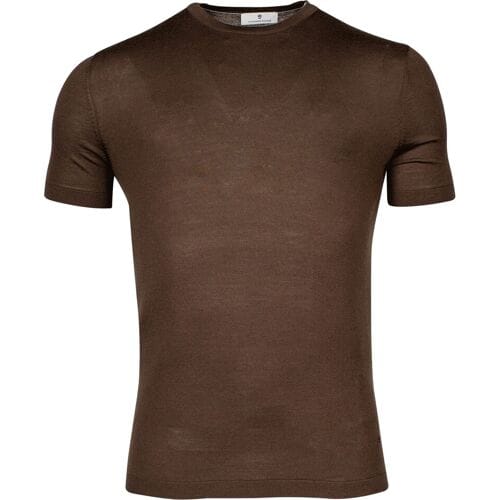 Thomas Maine Trui Fine Merino Crew Neck Short Sleeve Single Knit Choco Brown / male