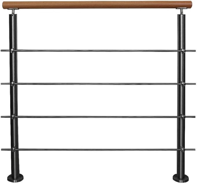 RVS Trapleuning met Houten Handvat en Horizontale Spijlen - 2 Meter