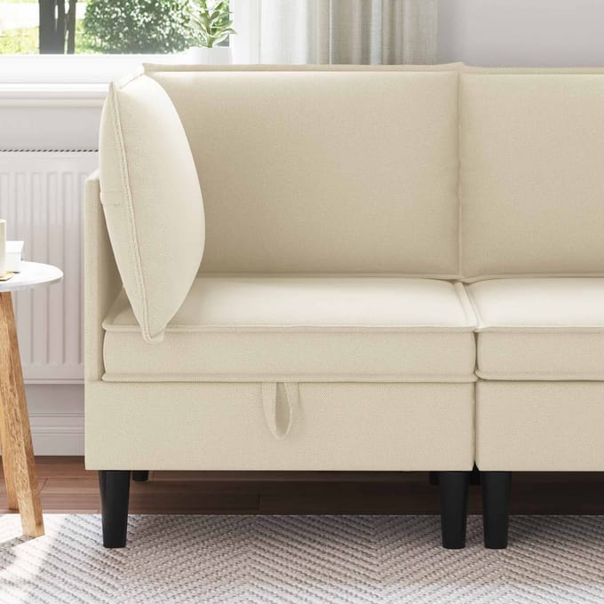 vidaXL - Hoek - Sofa - met - Opbergruimte - Crèmekleurig - Fluweel