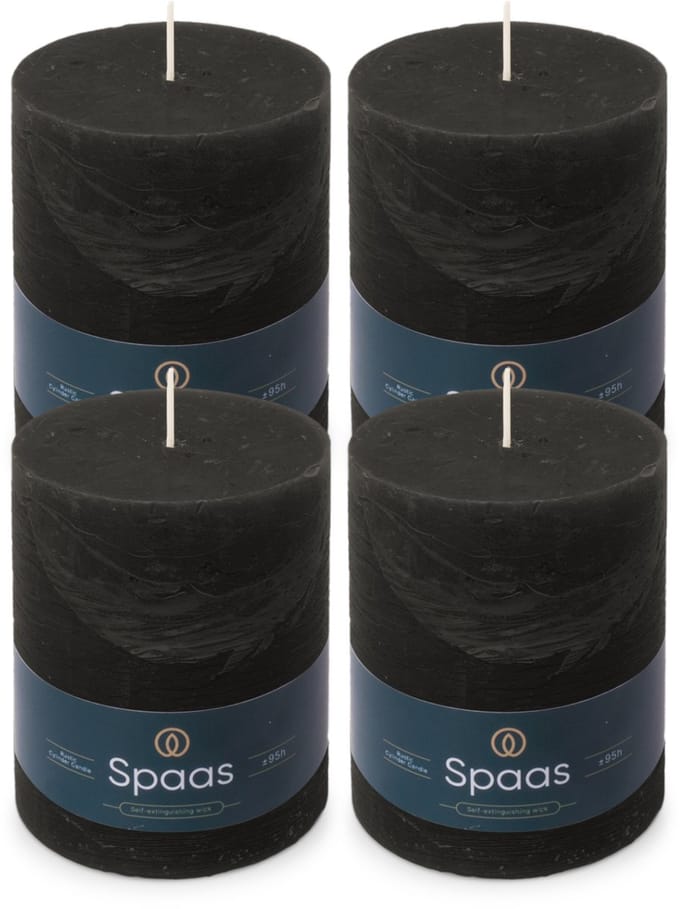 Spaas Rustieke Stompkaarsen - Zwart - 100/130mm - circa 95u - 4 kaarsen