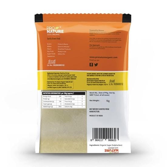 Sucre blanc 100 % biologique Pro Nature, 1 kg yellow
