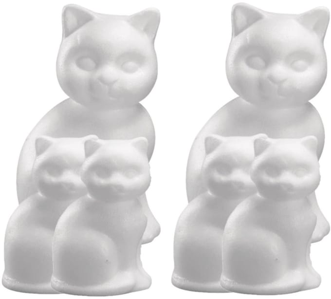 Rayher hobby Piepschuim dieren figuren - 6x stuks - kat / poes - wit - 13 cm
