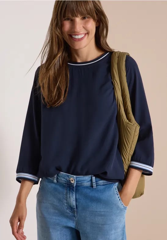 Blouse met 3/4-mouwen en contrasterende details