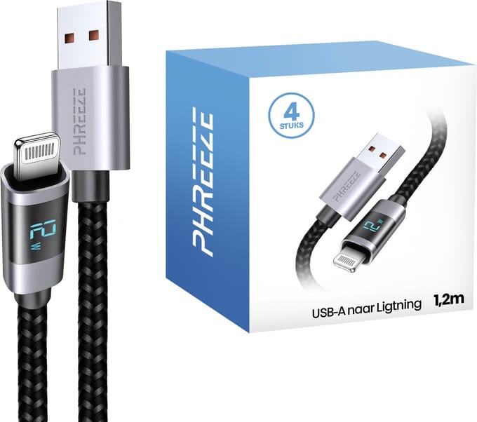 4x oplader geschikt voor usb naar Lightning kabel - 1 meter - Stevig, nylon, gevlochten - Phreeze