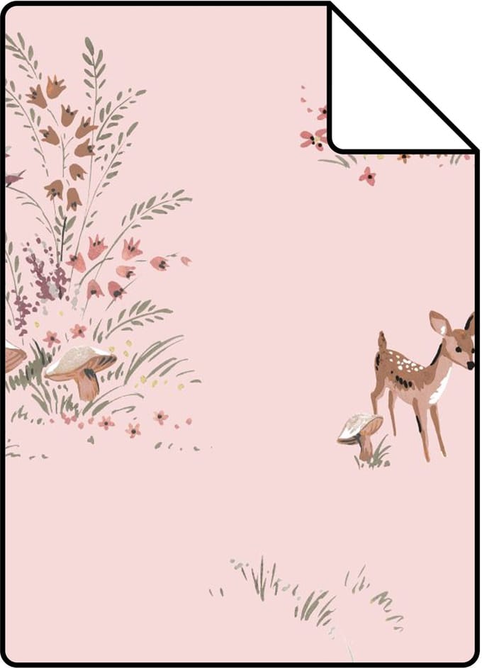 Proefstaal ESTAhome behang hertjes roze - 26.5 x 21 cm - 131429-S