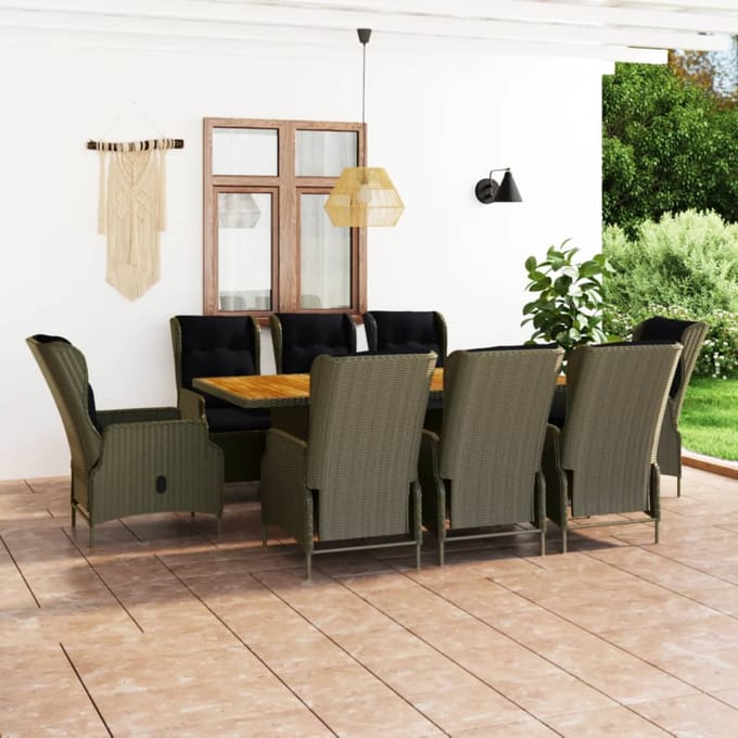 vidaXL - 9-delige - Tuinset - met - kussens - poly - rattan - bruin