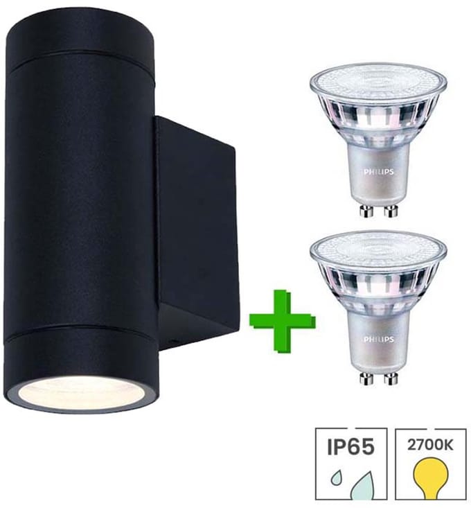 lybardo - Buitenlamp - Wandlamp up & down - 2 x LED GU10 Philips - Warmwit licht
