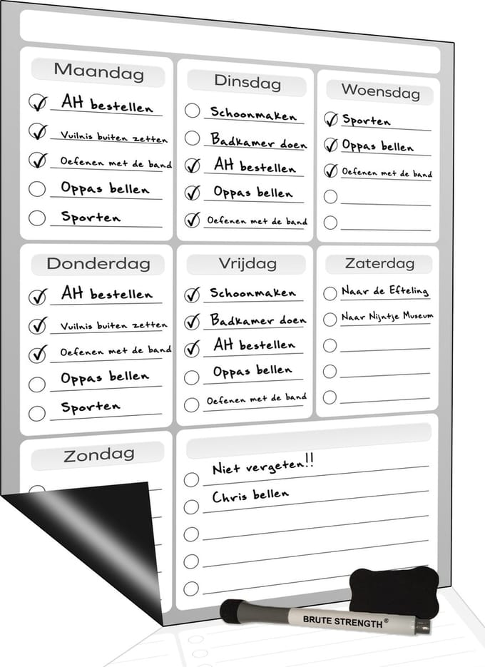 Brute Strength - Magnetisch Weekplanner whiteboard (4) - A3 - Planbord - Familieplanner  - Gezinsplanner - To Do Planner