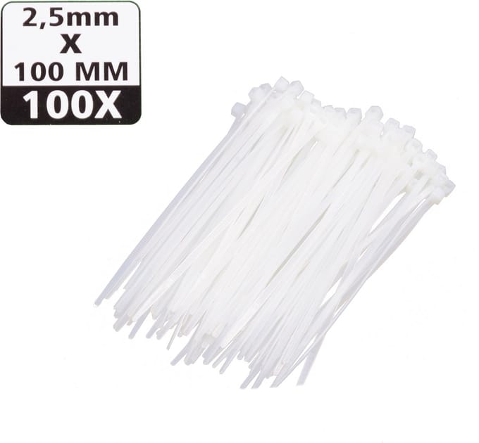 Hofftech Witte nylon kabelbinders - UV-bestendig - 100 mm - 100 stuks