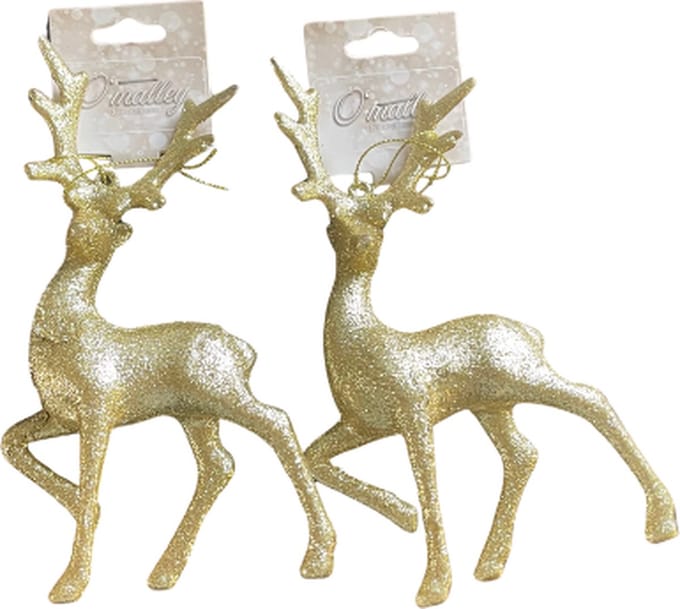 Kerst ornament Rendier - Set van 2 - Rendier Ornament - Rendier Kersthanger Goud Glitter - Goud