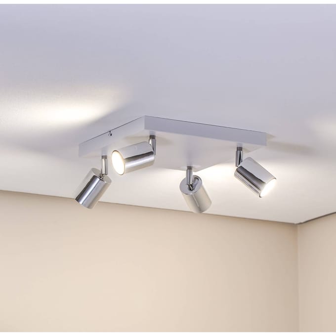 HELAM Plafondlamp Tune II, wit/chroom, metaal, 4-lamps, vierkant