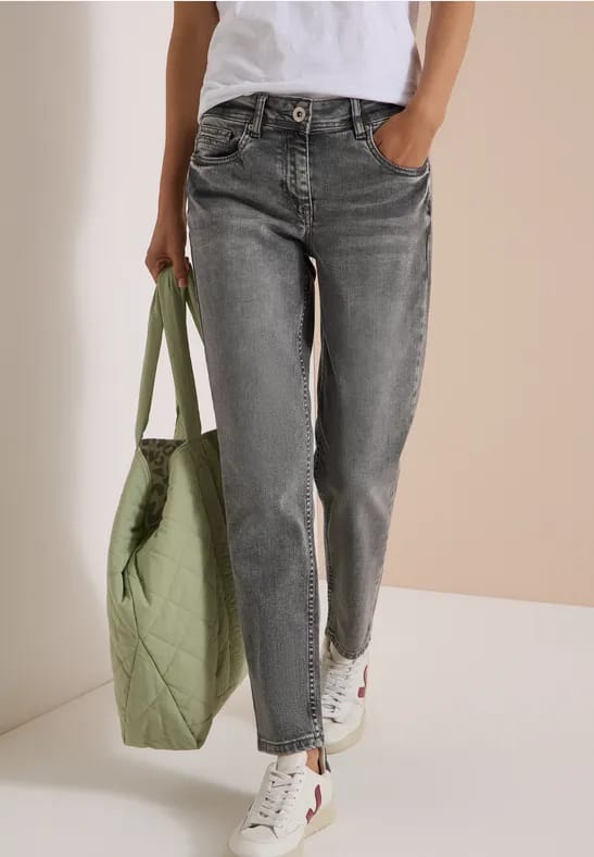 Jeans met Mid Waist-taille en Slim Leg-pijpen in casual pasvorm