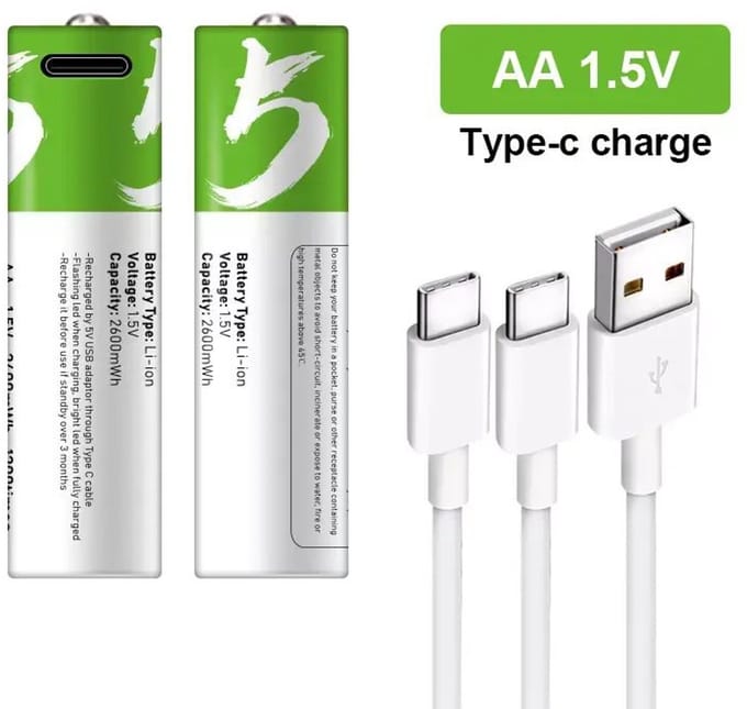 Smartoools - Oplaadbare AA Batterijen - Li-ion - met 2in1 USB-C Kabel - 2 stuks