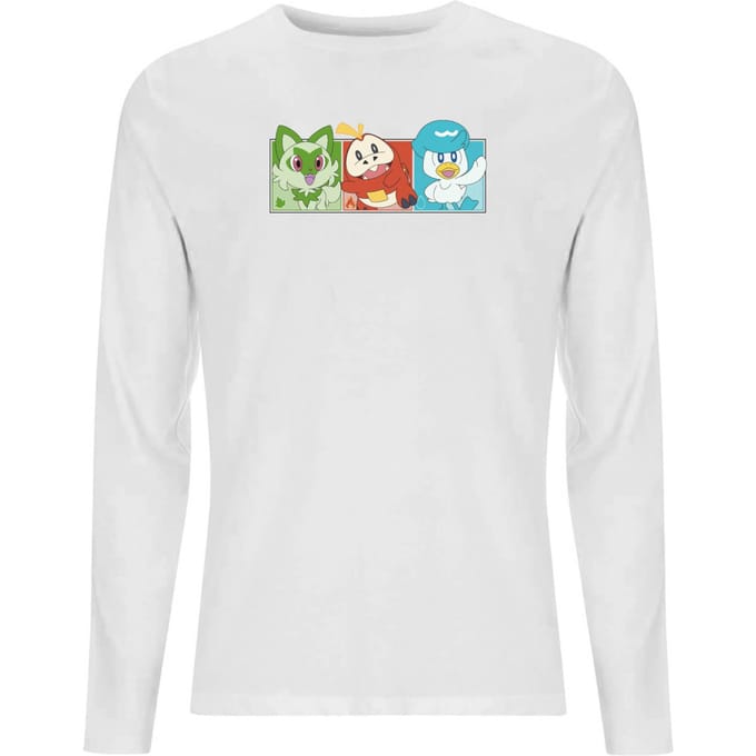 Pokémon 1st Starters Panels Unisex Long Sleeve T-Shirt - White - M